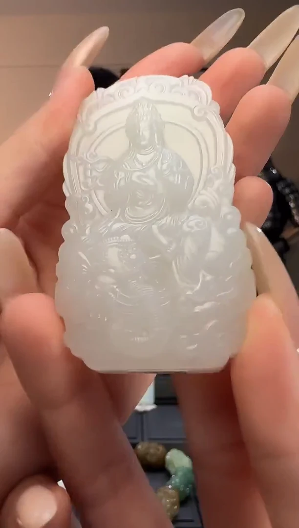 颈饰未镶嵌和田玉白玉普贤吊坠