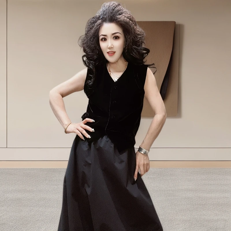 DPL2025透气薄款女纯色夏季宽松马夹轻奢显瘦女装V领设计感