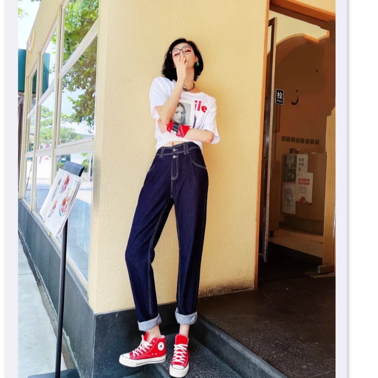 猫猫加长女裤高个子原色哈伦牛仔裤7012