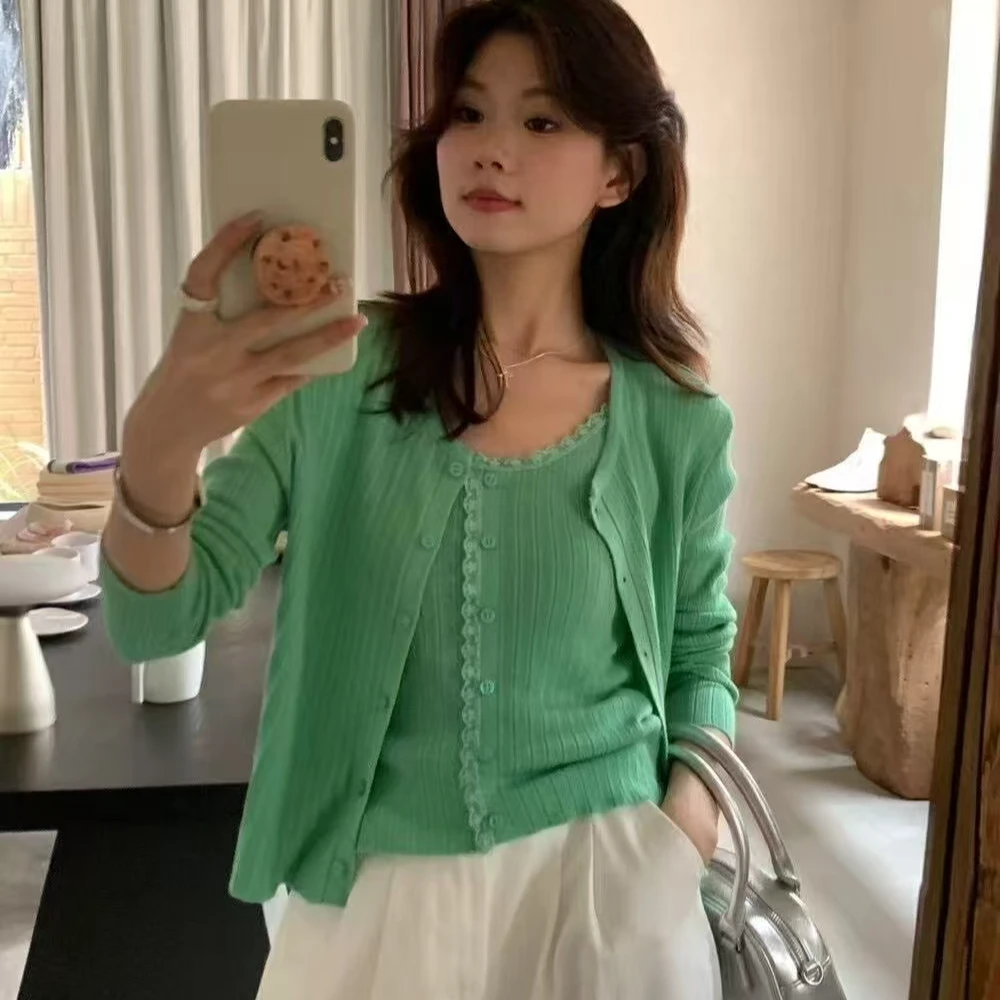 heyguai韩系温柔背心开衫两件套