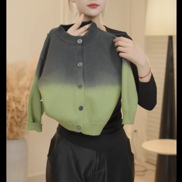 【兔小呗】春装儿童韩版时尚渐变绿休闲宽松百搭针织毛衣开衫SJ5137