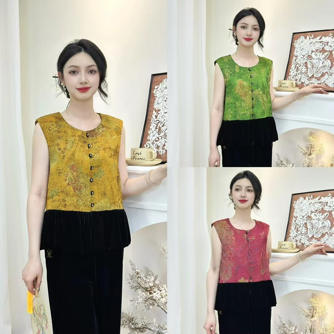 6559秋季新款国风减龄时尚拼接马甲中老年妈妈气质百搭中式坎肩