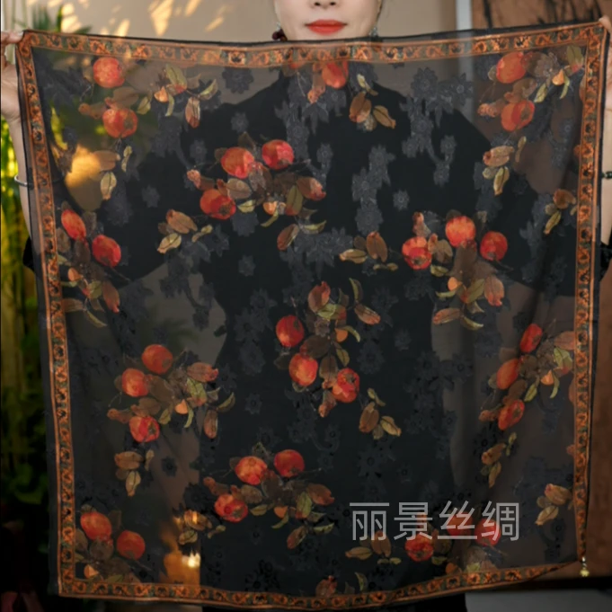 事事顺心丝巾吸扣烧花70小方巾