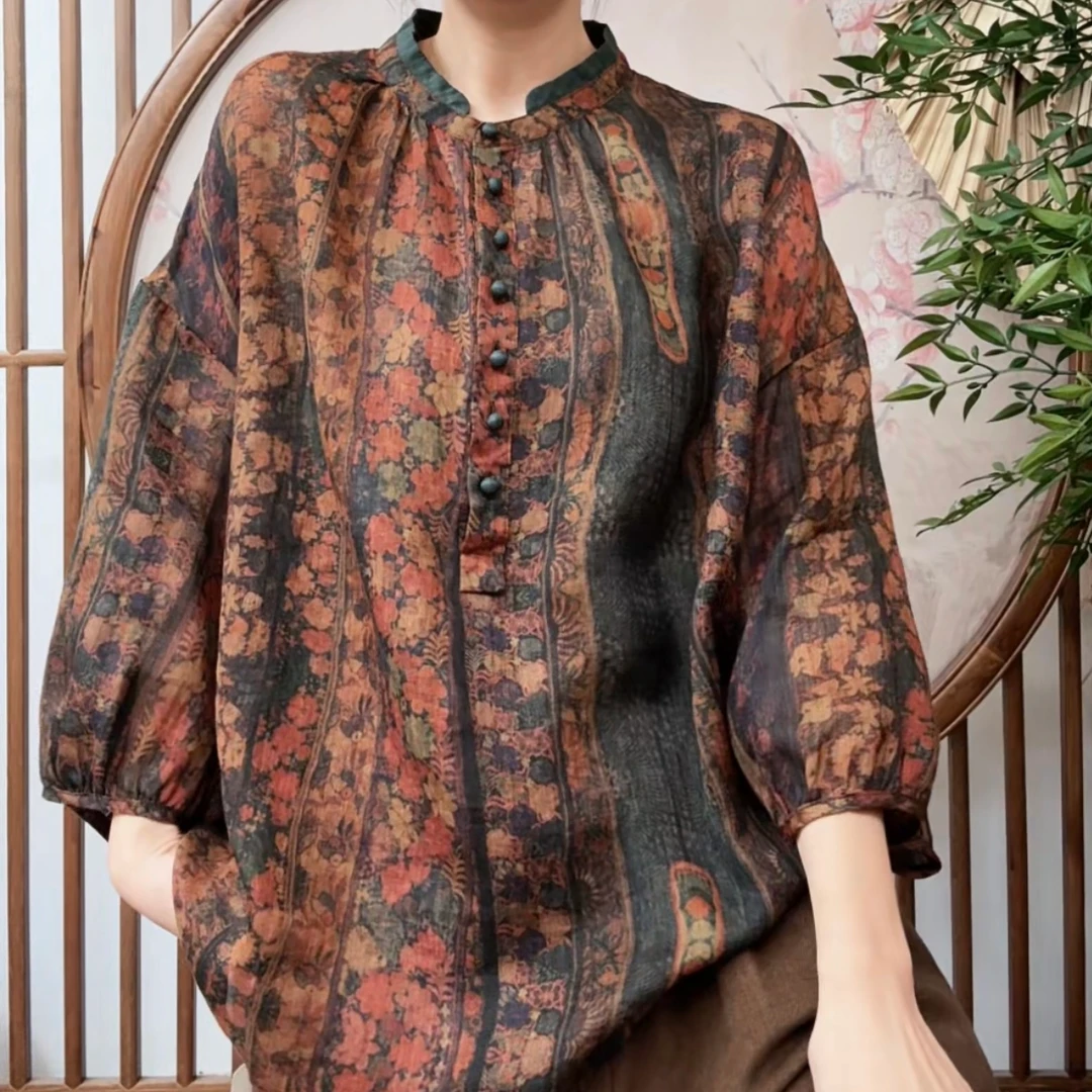 莫奈花园-原胚100%手工炒色重工艺苎麻上衣7129