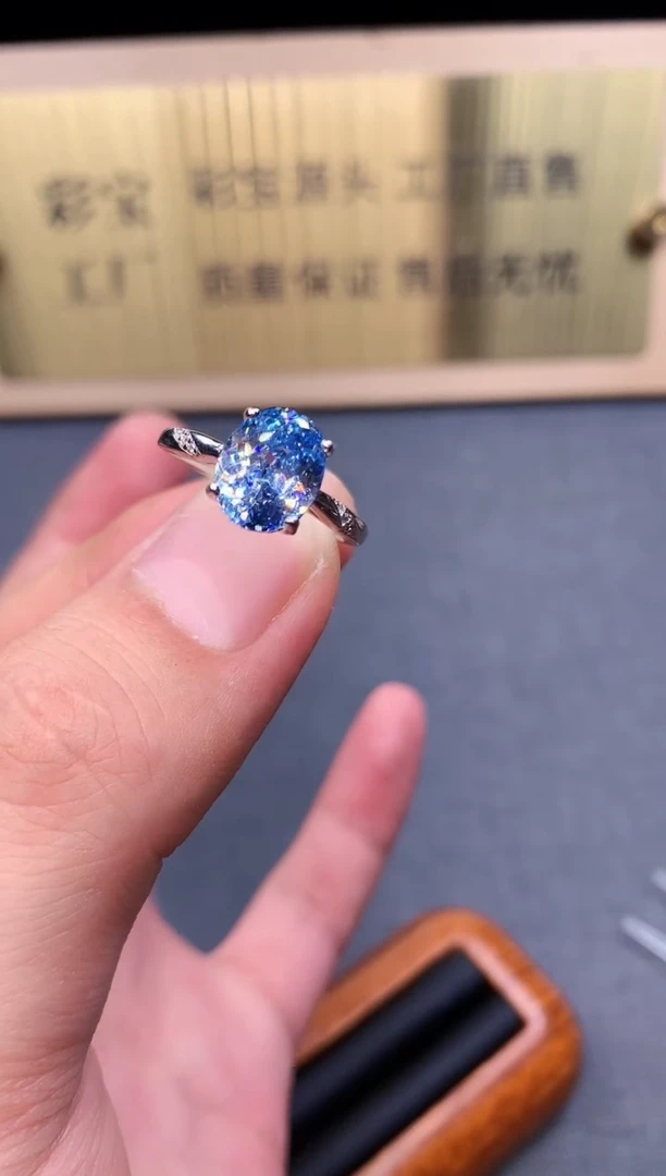 海蓝宝石戒指银S925镶嵌4355