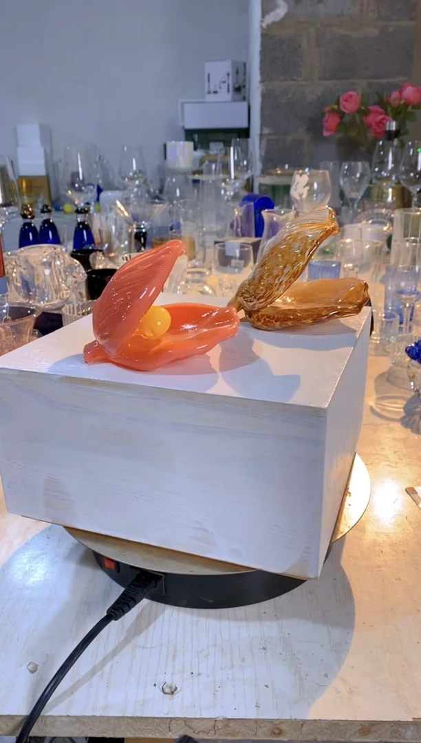 【闪购商品】人造水晶贝壳一对2个粉色加咖啡色