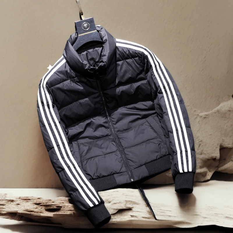 诺顿雷斯欧货立领轻薄羽绒服男士青年修身韩版条纹紧身外套帅气潮