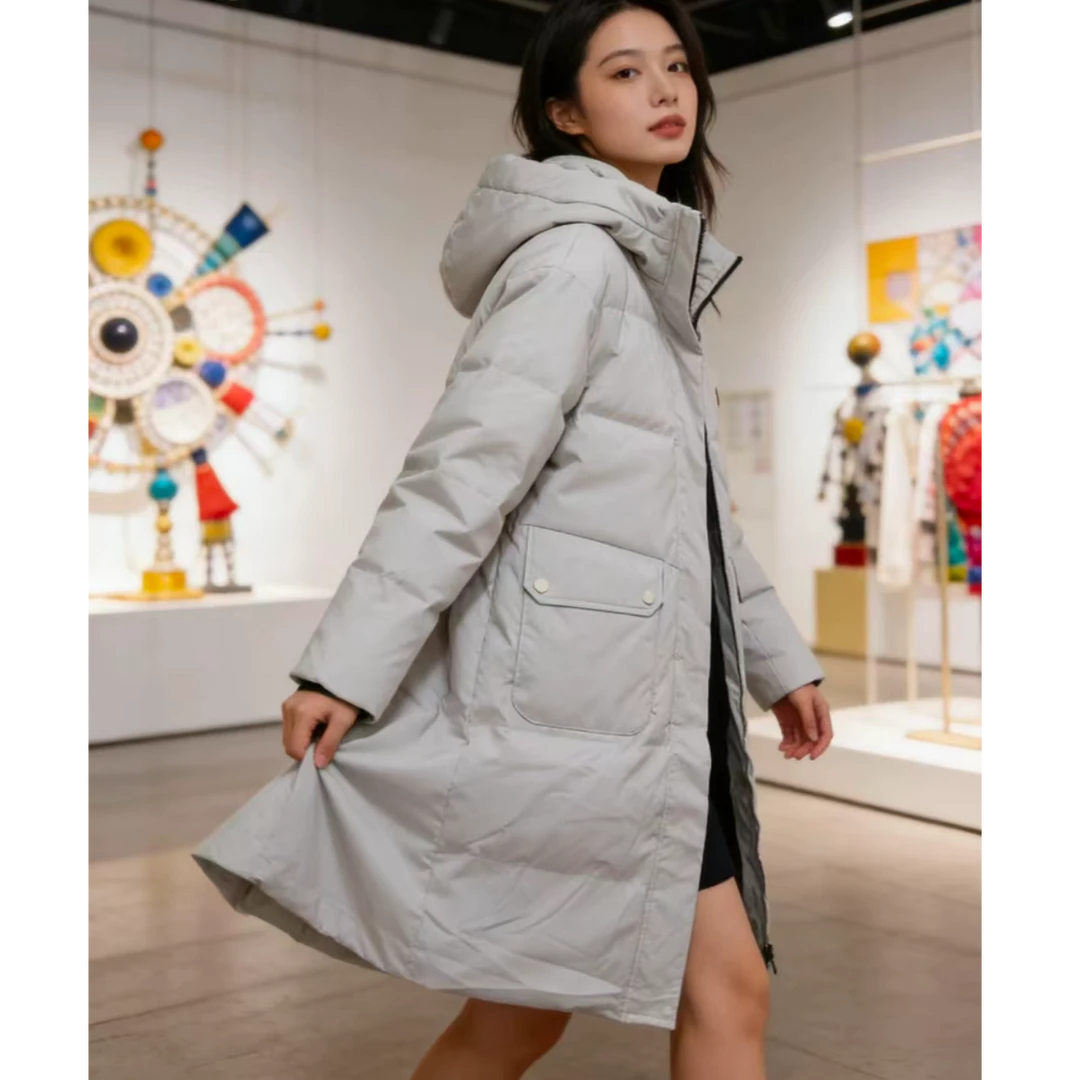 冬季长款外套羽绒服女连帽过膝加厚保暖羽绒外套1034（W）