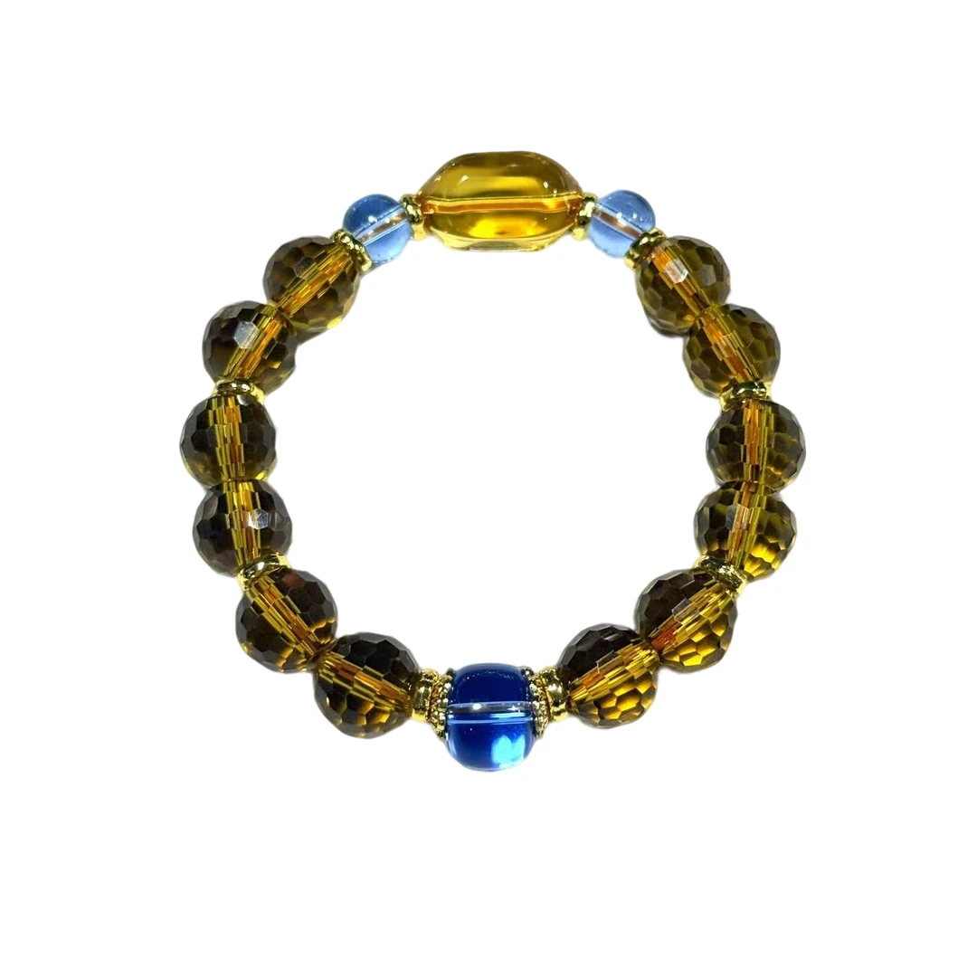 【符老板】s1370-国风设计款黄水晶切面DIY圆珠手串-赠礼盒