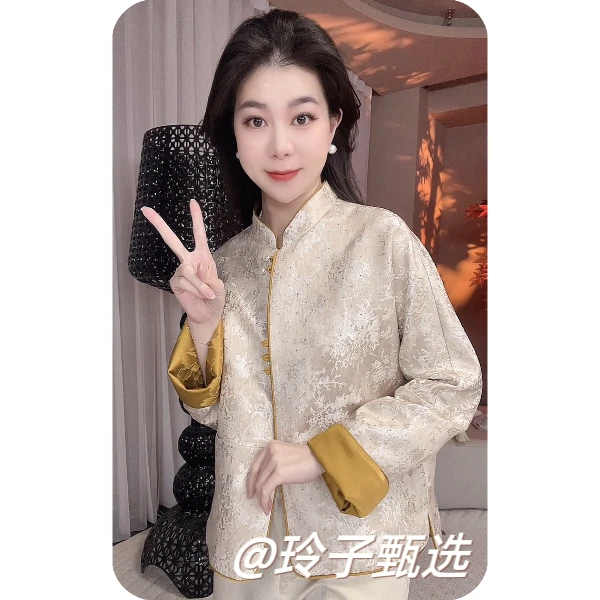 新中式重工烫钻提花外套2025春季新款时尚立领国风双面双穿上衣