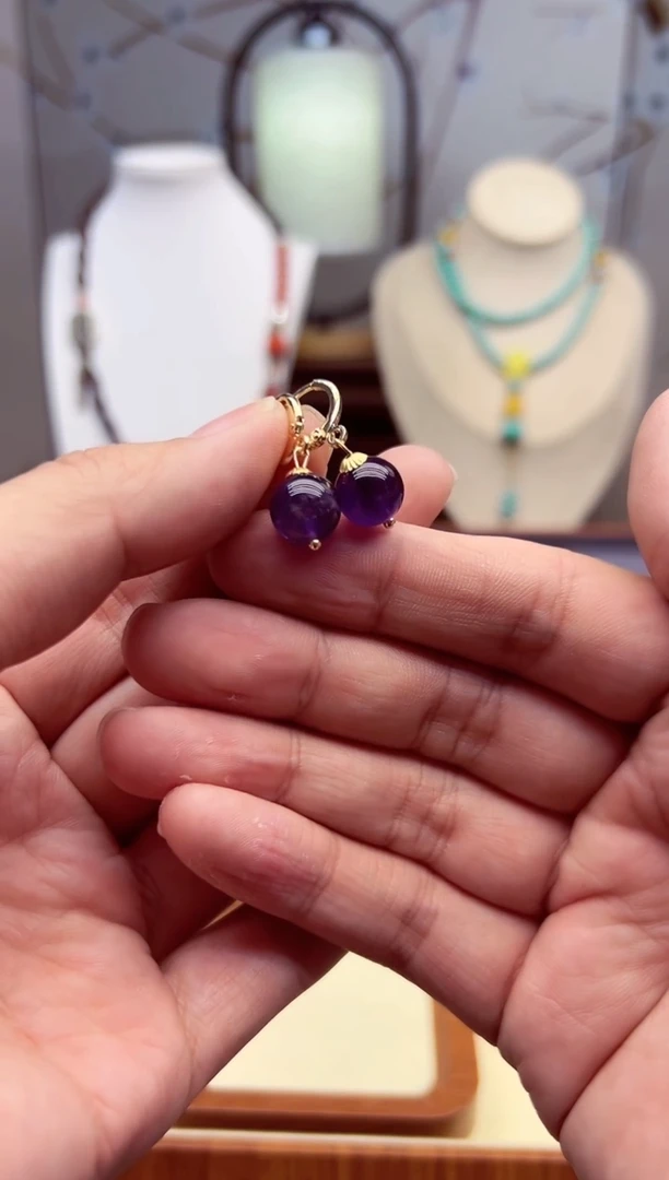 【闪购商品】紫晶耳饰14K金镶嵌E