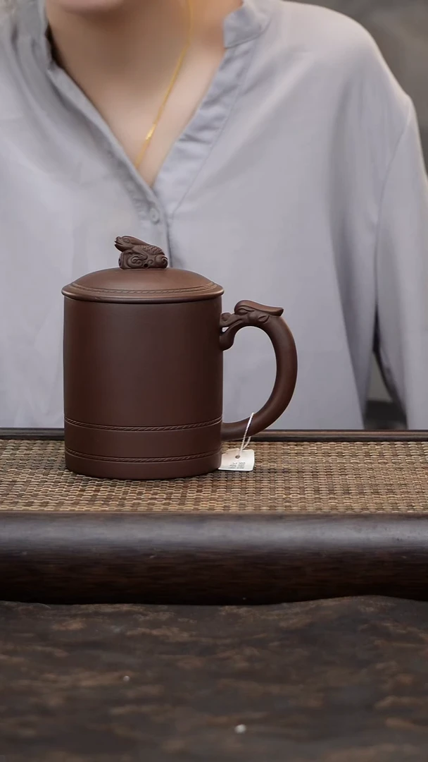茶杯紫砂紫泥鱼化龙暇