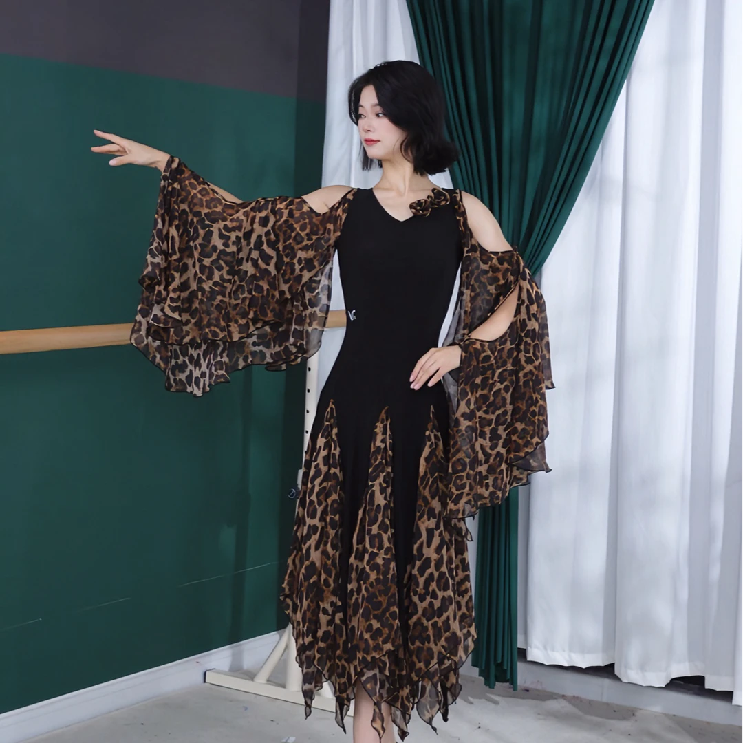 薇拉舞服秋季新款豹纹练功服修身显瘦交谊舞摩登舞高档