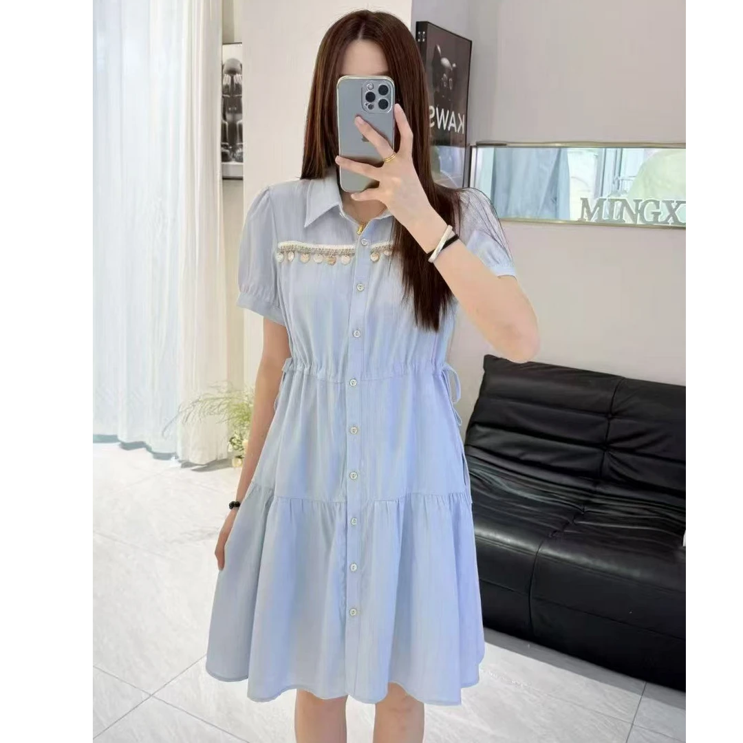 25E62夏季新款时尚气质修身衬衣连衣裙女洋气百搭小个子短裙