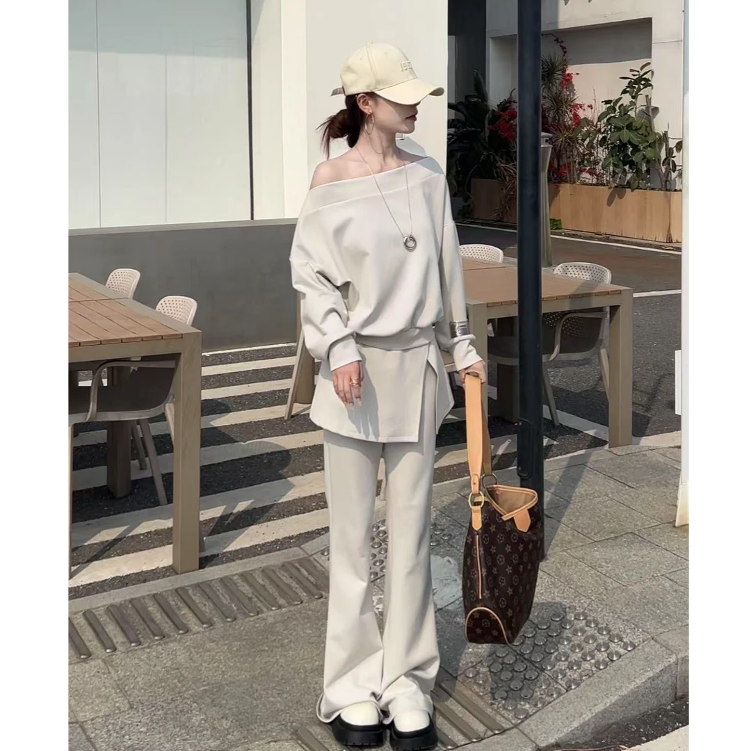 法式休闲风慵懒风轻熟风时尚套装卫衣休闲网红阔腿裤上衣宽松洋气