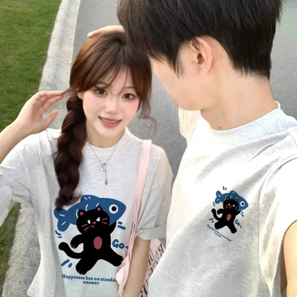 情侣装夏天款一男一女情侣短袖t恤2025新款爆款宽松纯棉T恤高级感