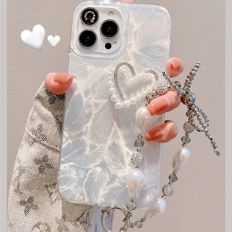 爱心羽毛适用于苹果16promax手机壳iphone15/14/13/12/11网红全包