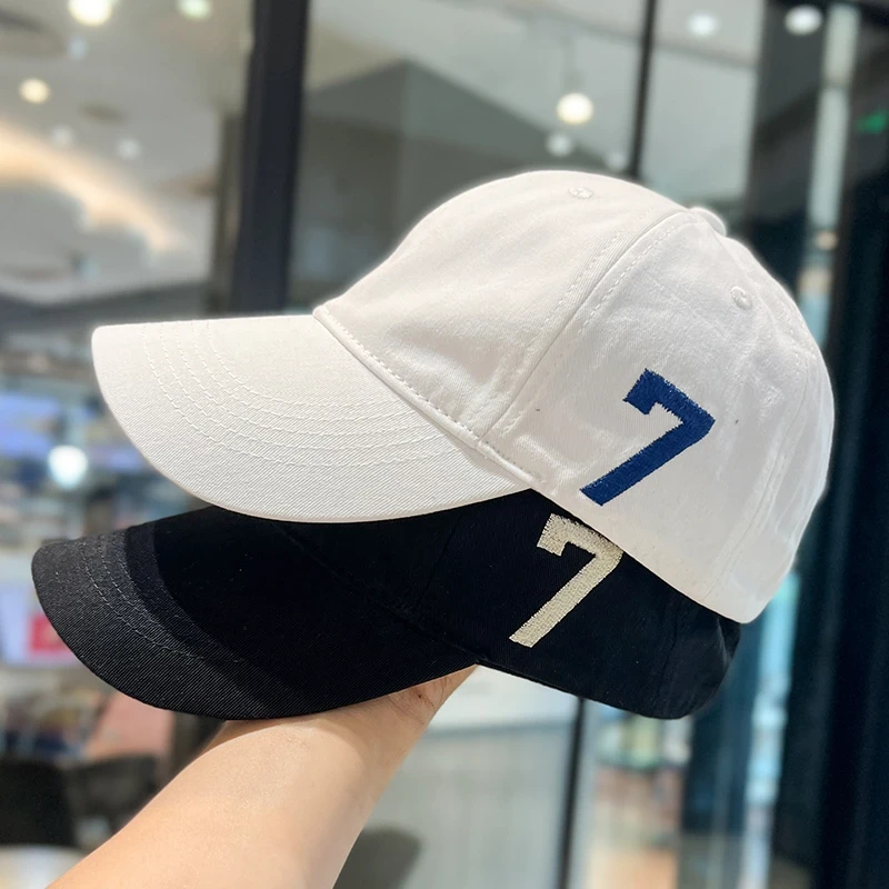 韩国刺绣数字7软顶棒球帽男女大头围深顶时尚百搭休闲