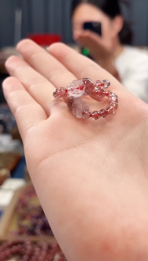 未镶嵌手串水晶金草莓超七貔貅戒圈4mm【多样性发一】