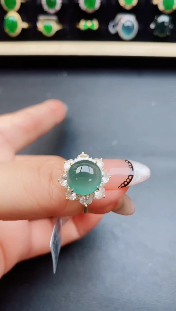 翡翠戒指银S925镶嵌50805