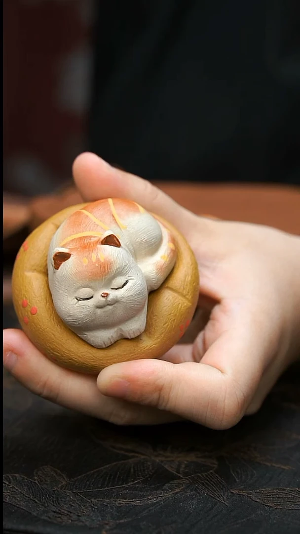 茶壶紫砂瞌睡猫茶宠