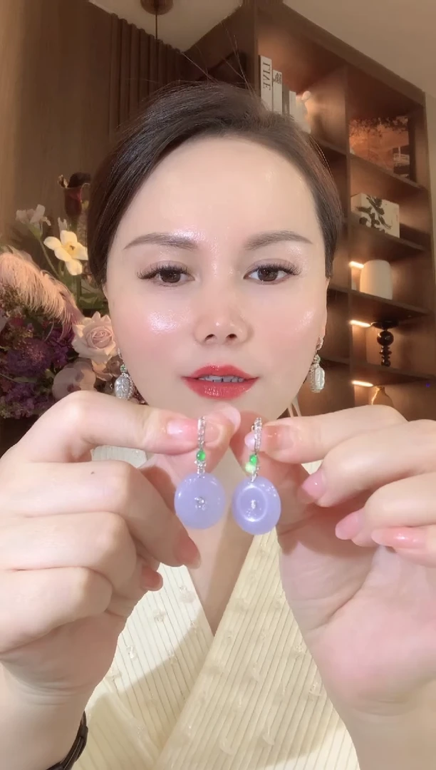 18K金镶嵌翡翠耳饰A87 紫货有一定色差