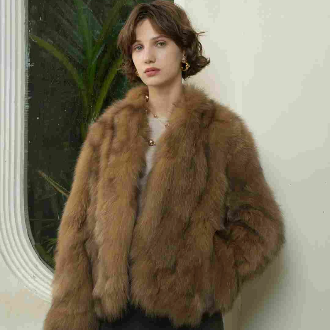 Mashi 冬日精灵 芬兰皇冠级蓝狐晕染霜色时髦显瘦皮草外套-2777