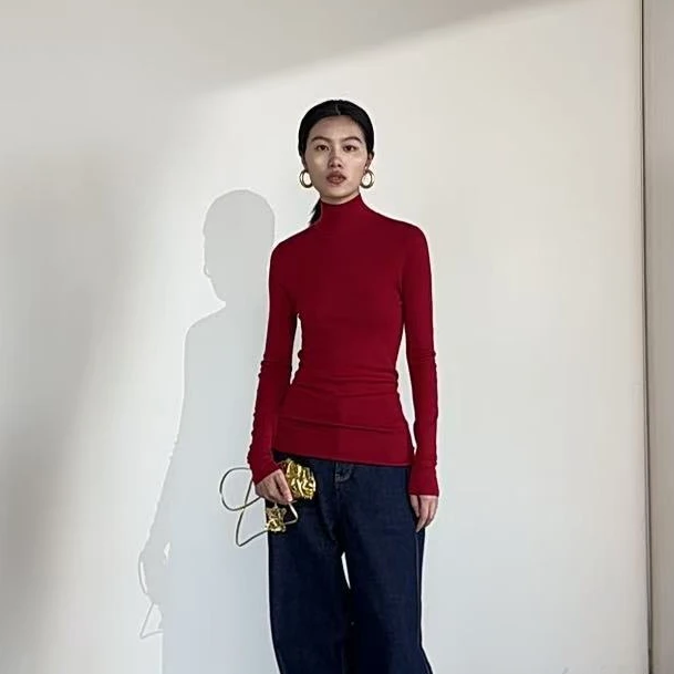 CLEAR BREEZE【中高领】新款多色扬子纱羊毛无缝一体中高领长袖上衣