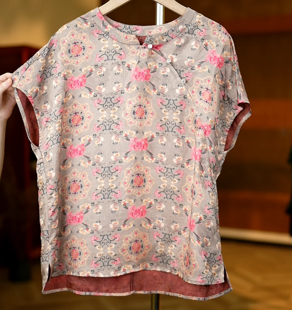 禅絮沾花《非遗美学》1331夏季高级感蝴蝶提花复古上衣