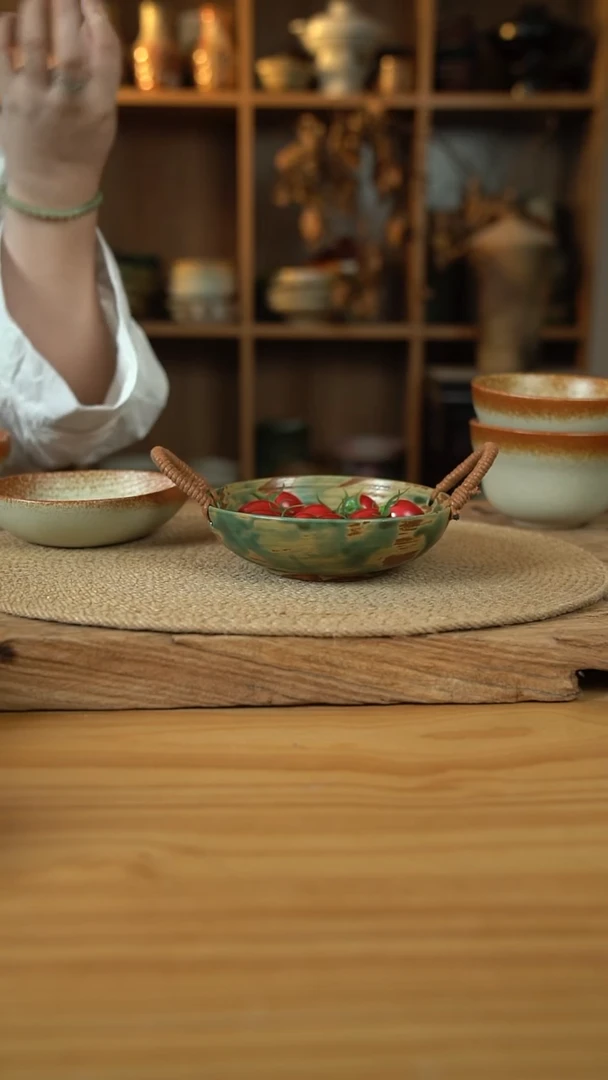 黄绿色系列的6英寸麻绳小提篮1个