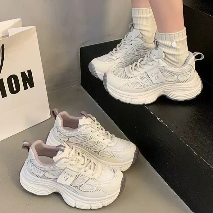 网面老爹鞋2025新款夏季透气增高运动休闲鞋百搭松糕厚底跑步女鞋
