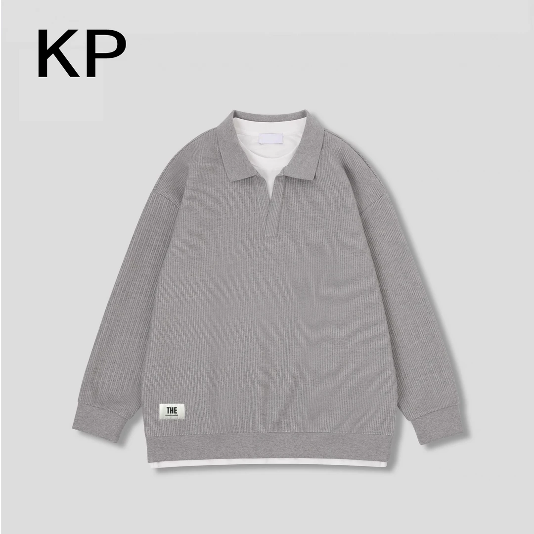 秋冬季翻领卫衣男士设计款假两件卫衣宽松休闲时尚百搭情侣polo衫