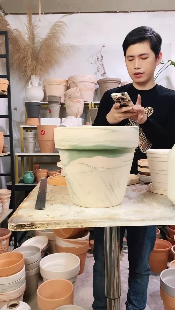 26*24绿白陶 3盆无托