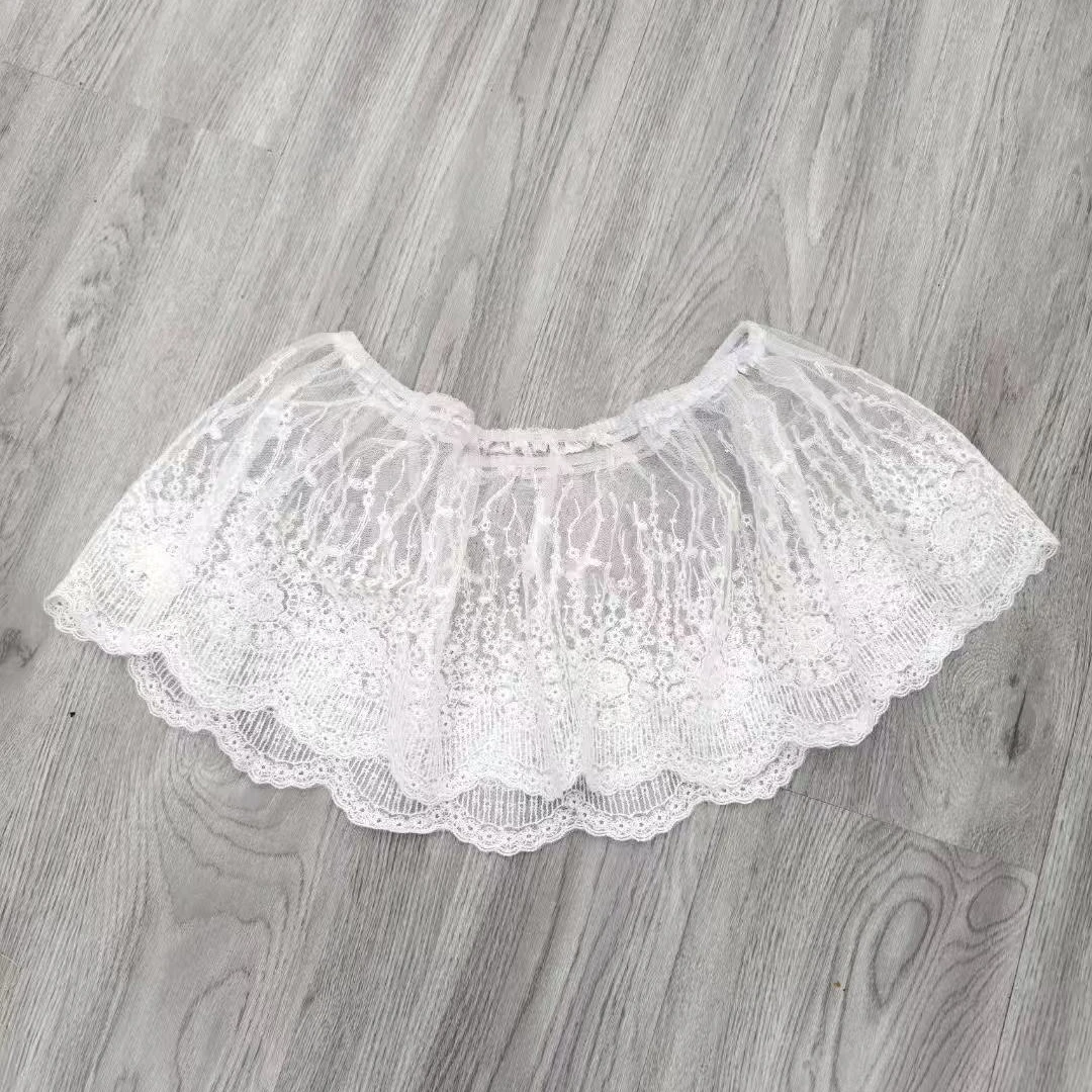 D2-日韩甜美刺绣纯色蕾丝花边叠穿屁帘半身裙