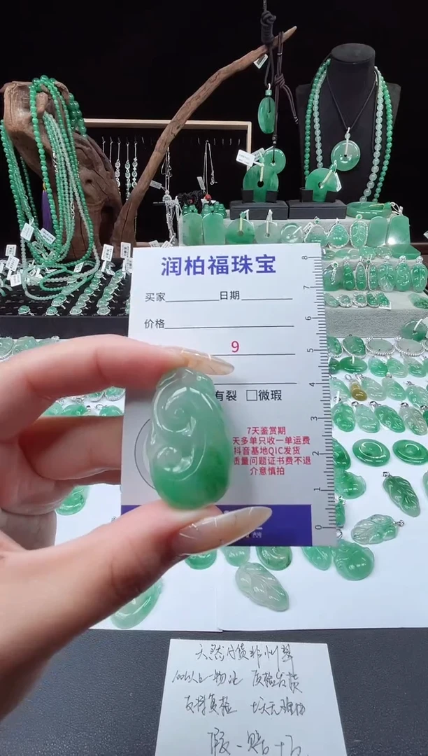 吊坠(赠链)未镶嵌石英质玉（非洲翠）3.101如意