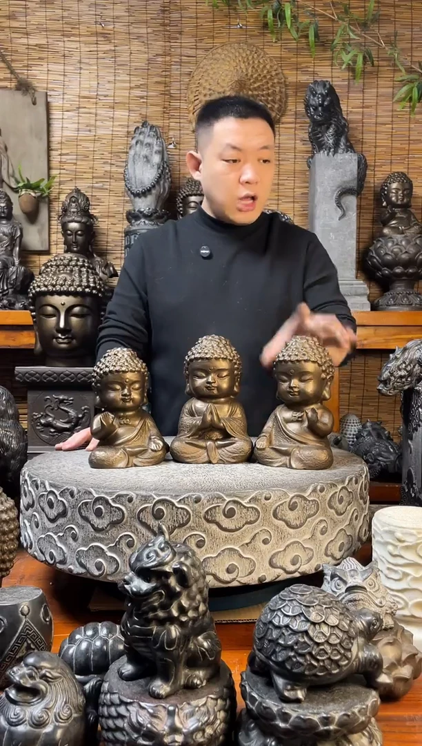 石材天然青石雕刻宝宝佛一套
