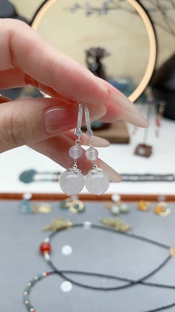 未镶嵌耳饰玛瑙/玉髓00白色2颗