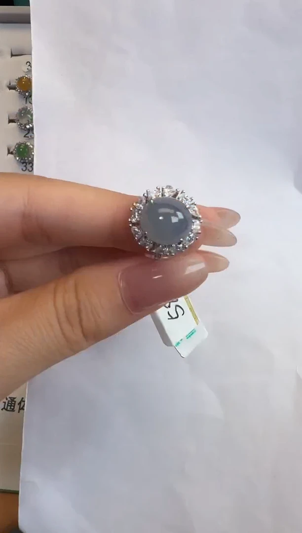 银S925镶嵌戒指翡翠通体925银镶缅甸A货翡翠戒指074