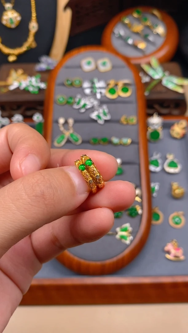 【闪购商品】翡翠耳饰银S925镶嵌花丝耳饰