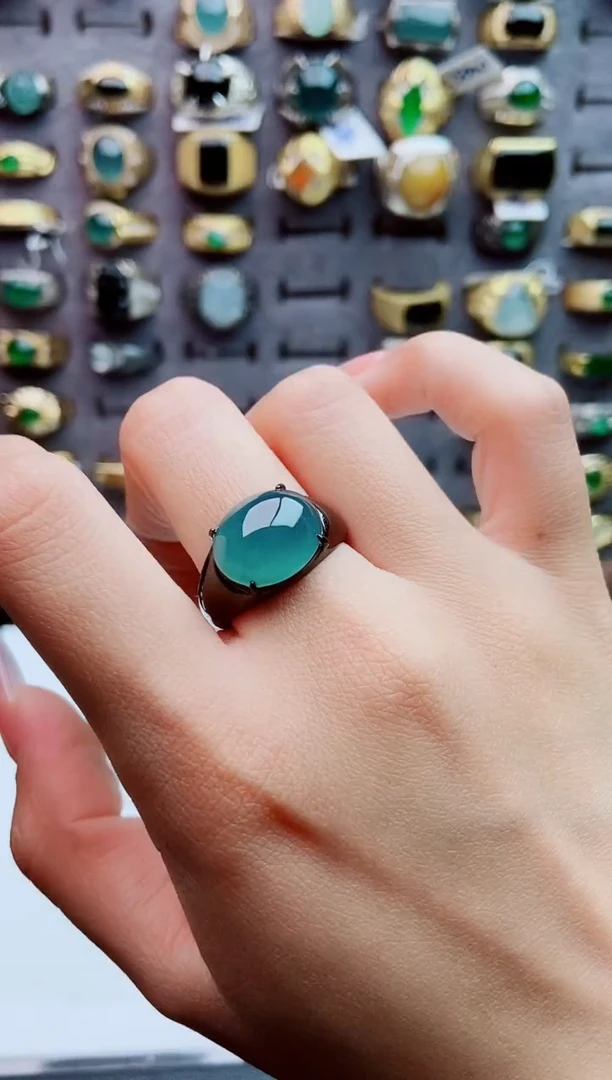 银S925镶嵌戒指翡翠天然翡翠男戒