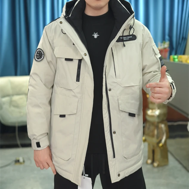 2024男士中长款冬季连帽三防户外纯色极寒加厚非标外套521