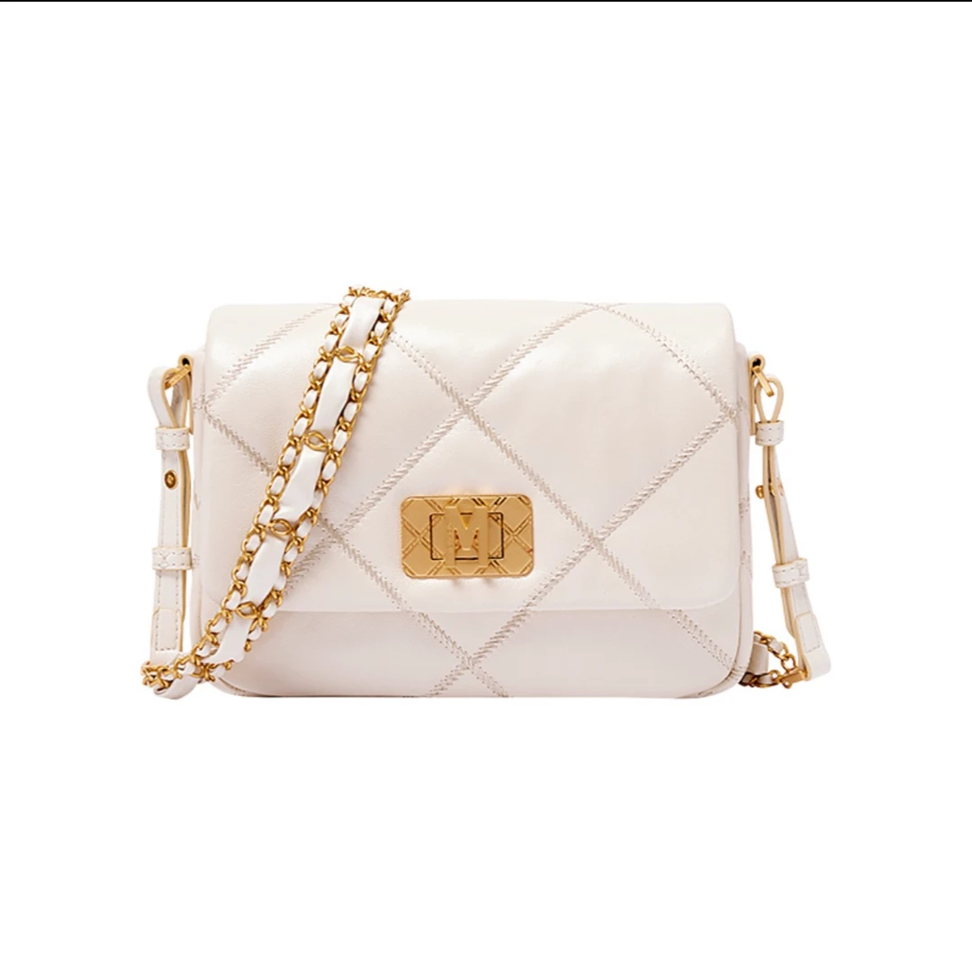 Montagut/梦特娇羊皮豆腐包欧若风女士小香风翻盖包气质小方包