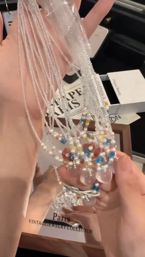 水晶手链银S925镶嵌粉水晶项链x2056