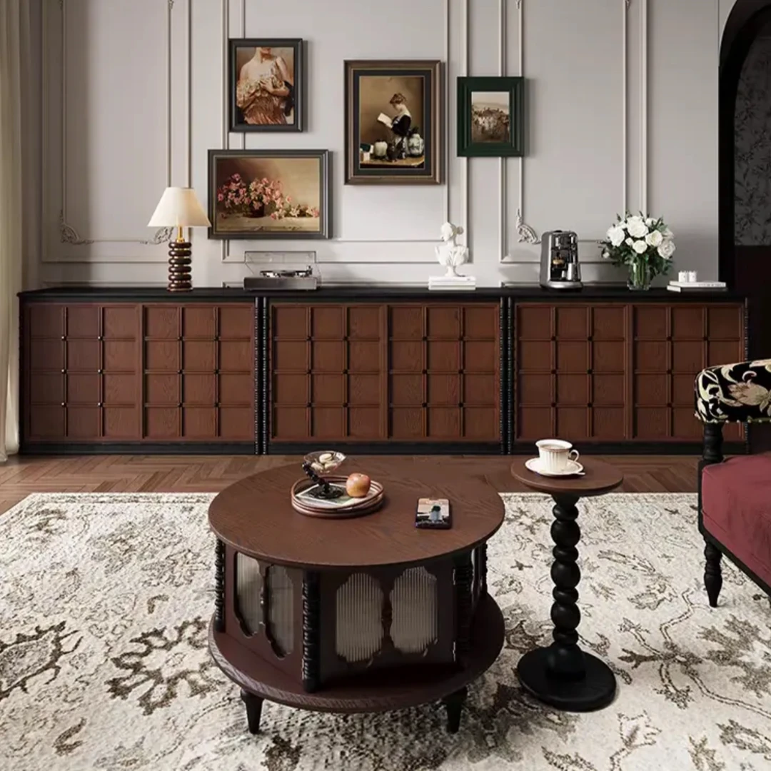 【佳欣家】风可移动双门储藏玻璃门衣柜复古电视柜法式原木