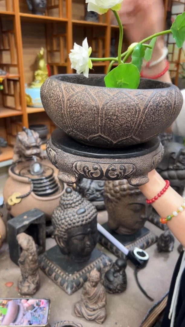 陶土莲花钵+万寿素面小号