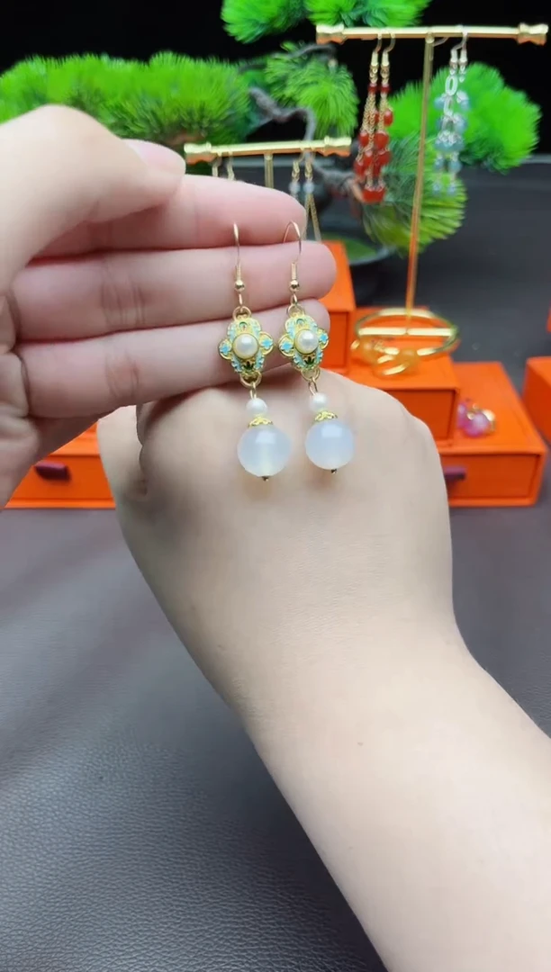 玛瑙/玉髓耳饰银S925镶嵌325