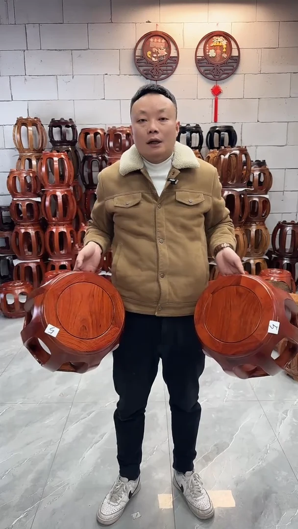 【闪购商品】花梨木类凳子花梨色小号鼓凳一对5号