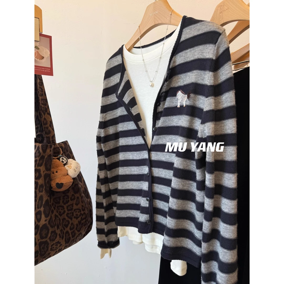 流苏小马」柔软百搭！薄款显瘦小马精致刺绣条纹针织开衫女秋季新款