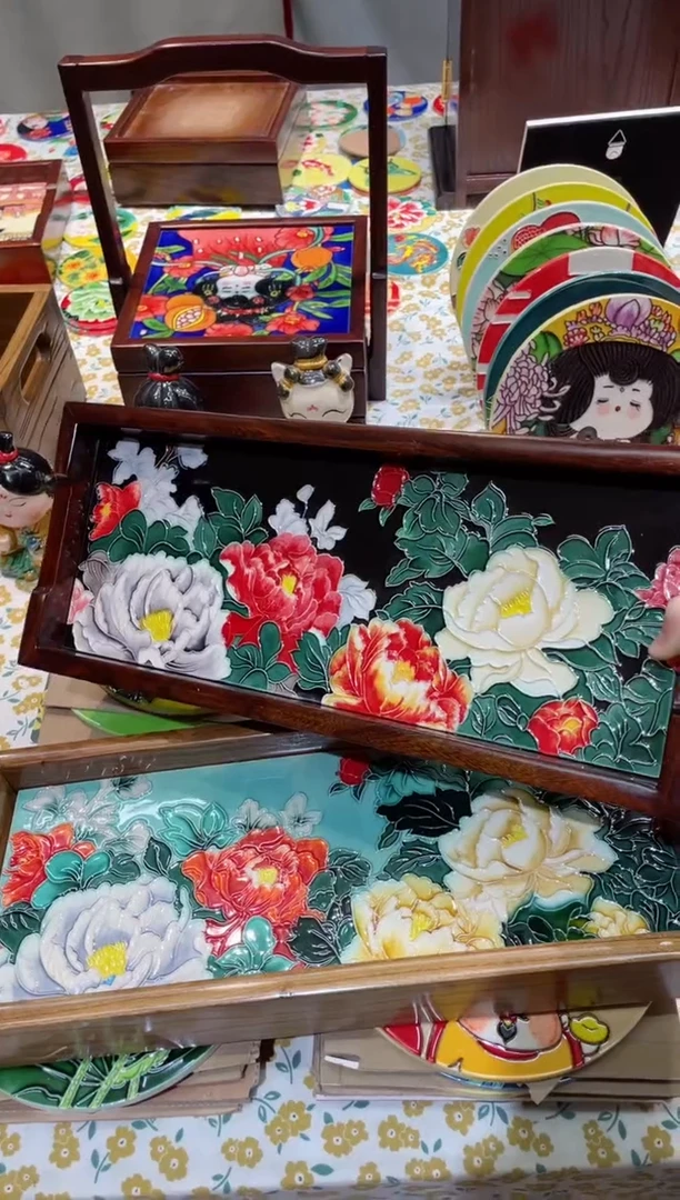 【闪购商品】瓷片18*43cm陶瓷 牡丹花横版瓷板