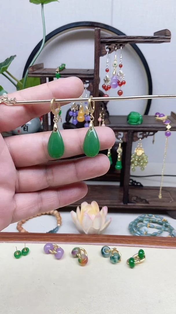 和田玉14K金镶嵌耳饰140号